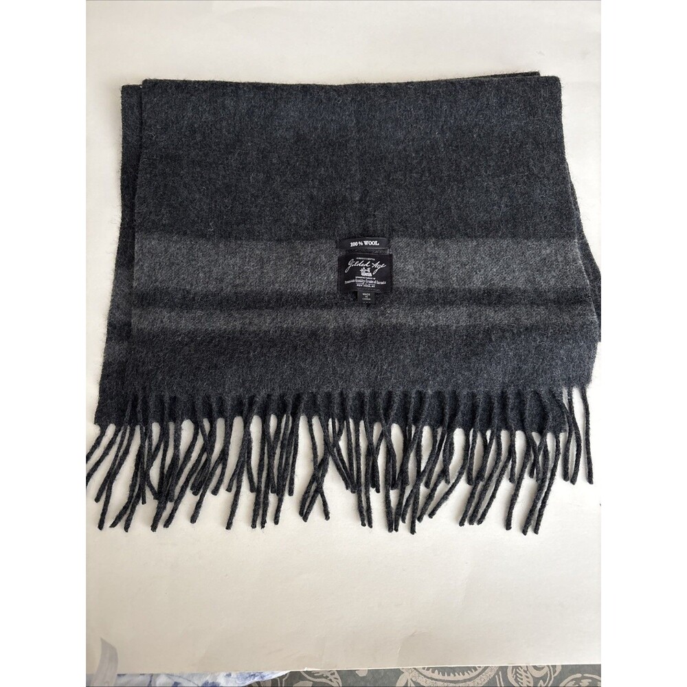 NWOT Gilded Age 100% Wool Scarf With Fringe Premium Quality Gray Stripe